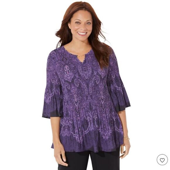 Catherines Affinity Chain Long Sleeve Blouse Top Size 1X Purple - Picture 1 of 8